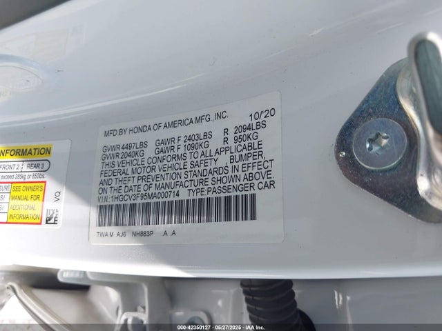 1HGCV3F95MA000714 Honda lfb2