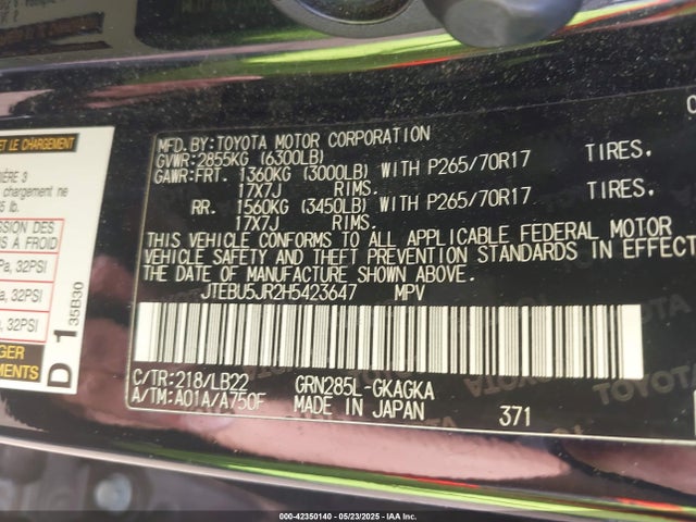 JTEBU5JR2H5423647 Toyota 1gr-fe