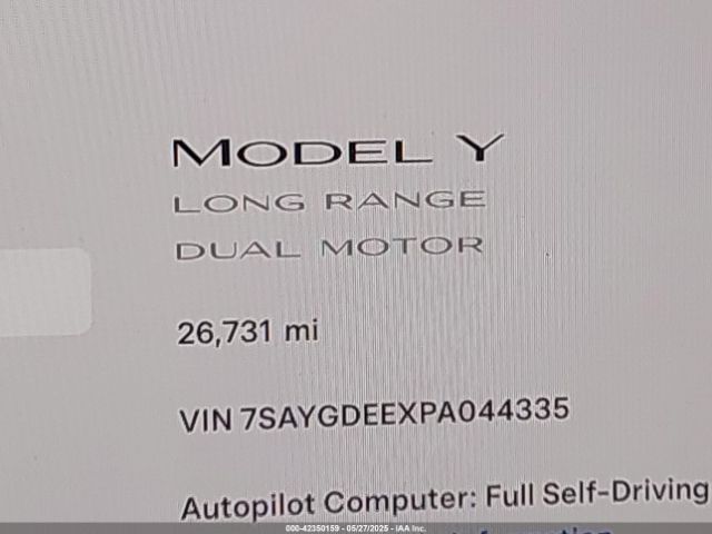 7SAYGDEEXPA044335 Tesla Model Y Awd/long Range Dual Motor All-wheel Drive