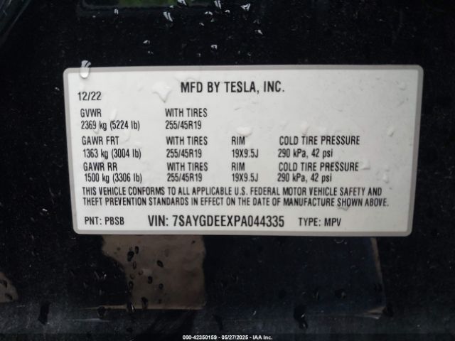 7SAYGDEEXPA044335 Tesla Model Y Awd/long Range Dual Motor All-wheel Drive