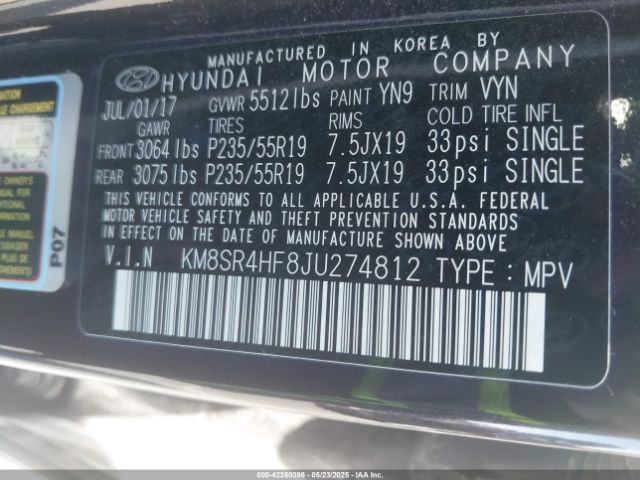 KM8SR4HF8JU274812 Hyundai Santa Fe Limited Ultimate