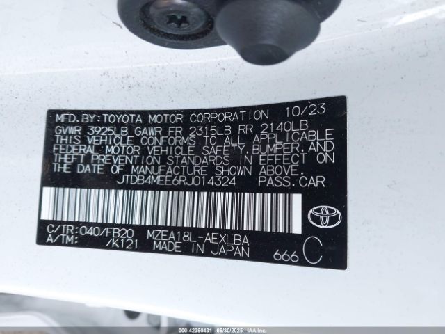 JTDB4MEE6RJ014324 Toyota Corolla Le/nightshade Edition/se/xse