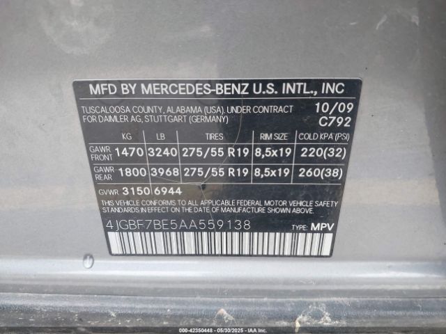 2010 MERCEDES-BENZ GL 450 4JGBF7BE5AA559138 Photo 8