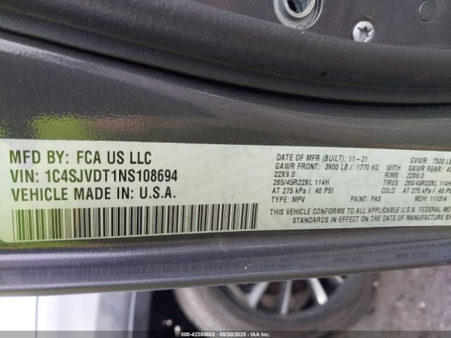2022 JEEP WAGONEER 1C4SJVDT1NS108694 Photo 8