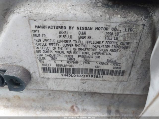 2001 NISSAN ALTIMA 1N4DL01D71C193831 Photo 8