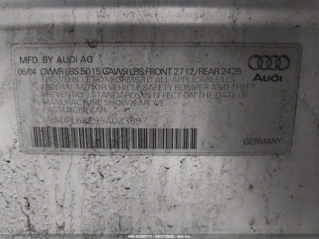 2005 AUDI S4 WAUPL68E95A033697 Photo 8