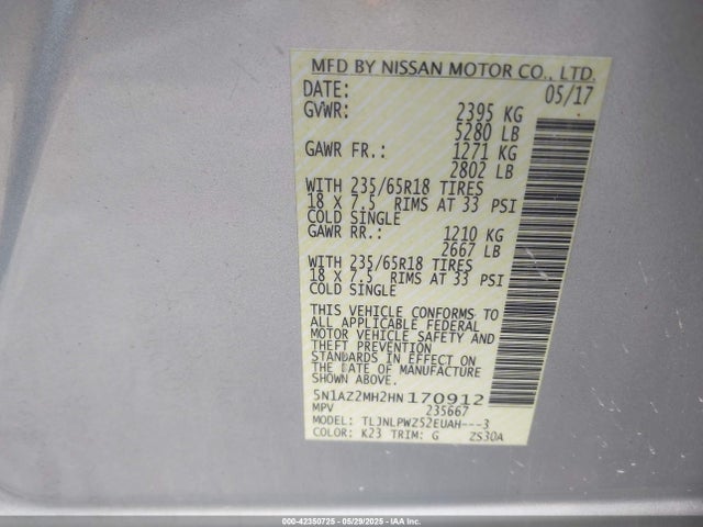 5N1AZ2MH2HN170912 Nissan 2017