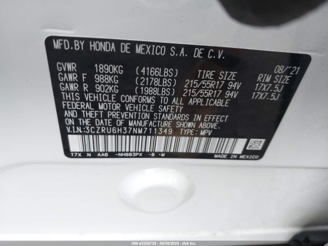 3CZRU6H37NM711349 Honda Hr-v Awd Lx