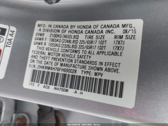 2HKRM4H76FH690028 Honda Cr-v Ex-l