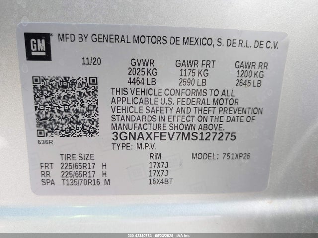 Chevrolet lyx 2021 3GNAXFEV7MS127275 Image 9
