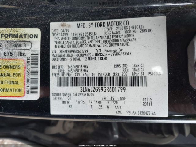 3LN6L2G99GR601799 Lincoln MKZ