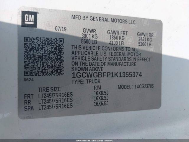 1GCWGBFP1K1355374 Chevrolet Express 2500 Work Van