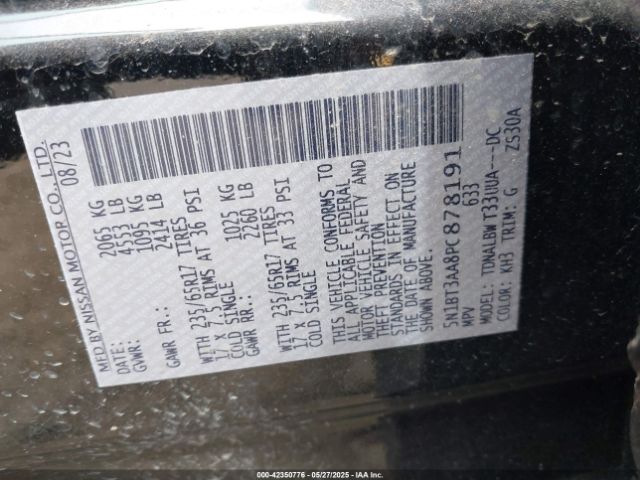 5N1BT3AA8PC878191 Nissan Rogue S Fwd