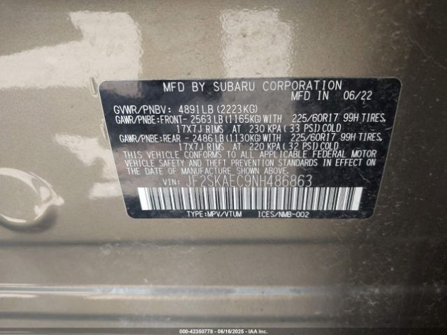 2022 SUBARU FORESTER JF2SKAEC9NH486863 Photo 8