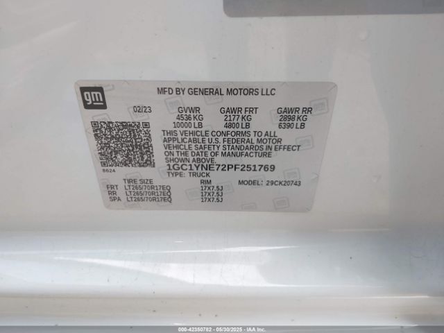 1GC1YNE72PF251769 Chevrolet Silverado 2500hd 4wd  Standard Bed Lt