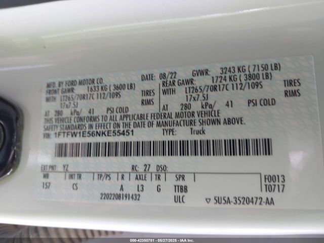 1FTFW1E56NKE55451 Ford F-150 Xl