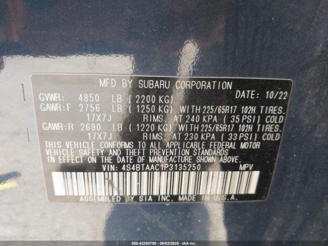 4S4BTAAC1P3135250 Subaru Outback