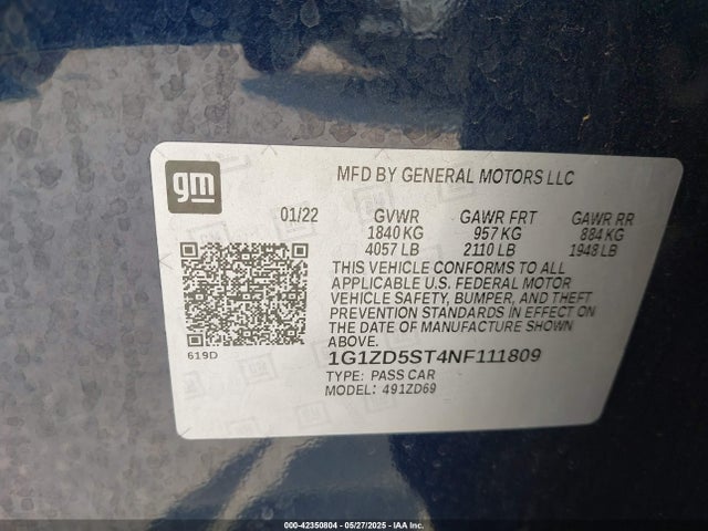 1G1ZD5ST4NF111809 Chevrolet Malibu Fwd Lt