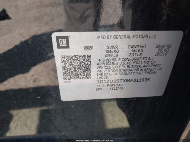 1G1ZD5STXMF011695 Chevrolet Malibu Fwd Lt