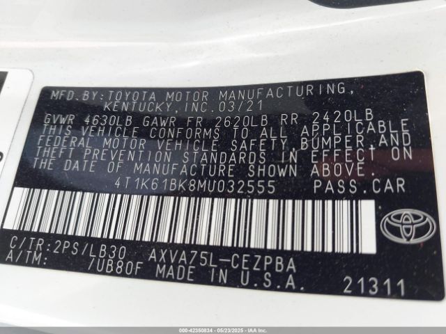 2021 TOYOTA CAMRY 4T1K61BK8MU032555 Photo 8