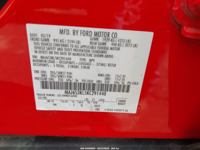 2019 FORD ECOSPORT MAJ6S3KL5KC291440 Photo 8