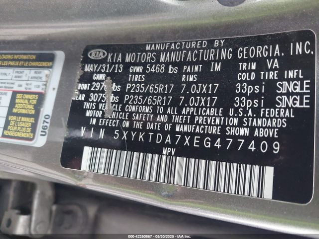 5XYKTDA7XEG477409 KIA Sorento Lx V6
