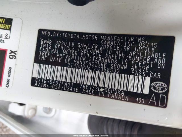 2T1BURHE1FC358532 Toyota Corolla L/le/le Plus/le Premium/s/s Plus/s Premium