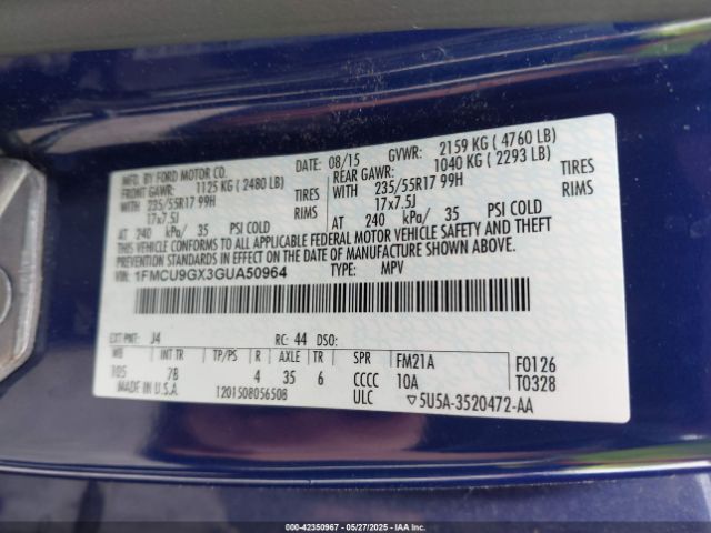 1FMCU9GX3GUA50964 Ford ESCAPE SE