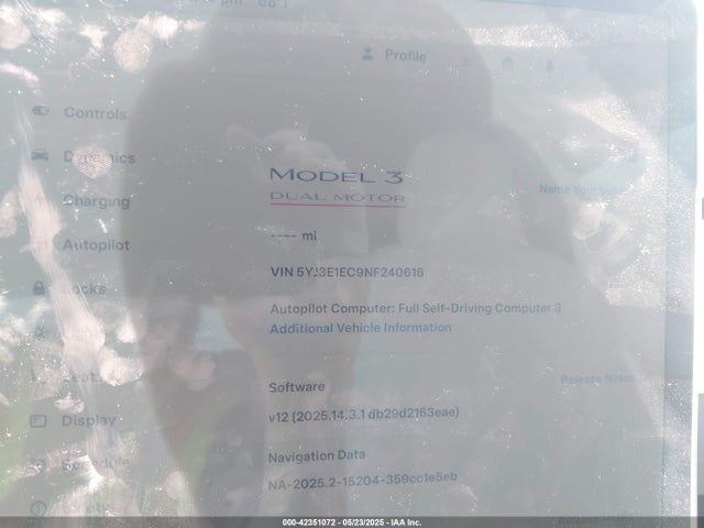 5YJ3E1EC9NF240616 Tesla 2022