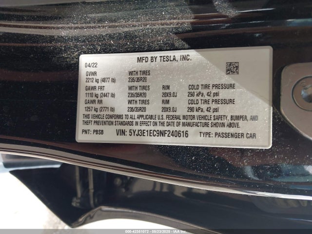 5YJ3E1EC9NF240616 Tesla 2022