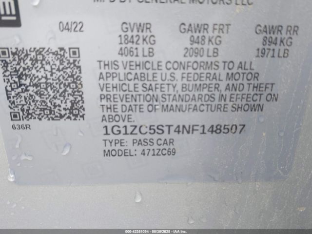 2022 CHEVROLET MALIBU 1G1ZC5ST4NF148507 Photo 8