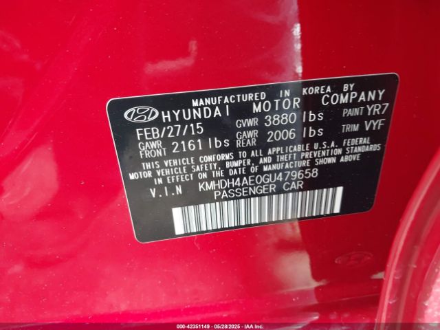 KMHDH4AE0GU479658 Hyundai Elantra Value Edition