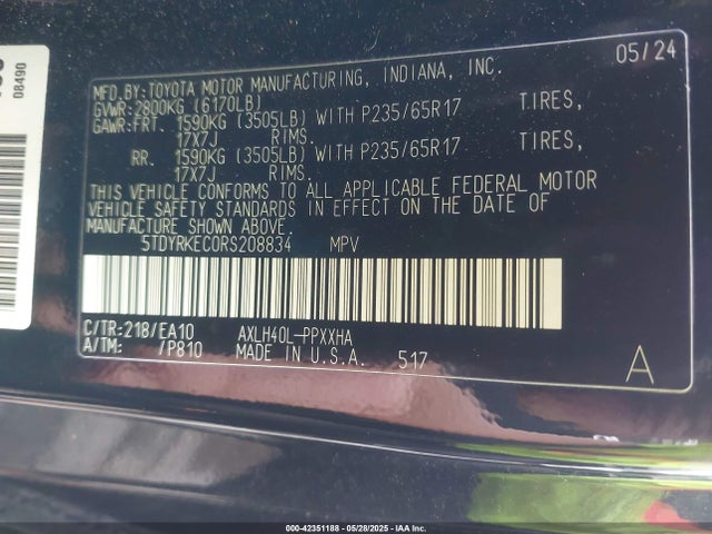 5TDYRKEC0RS208834 Toyota SIENNA XLE