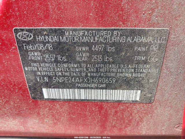 5NPE24AFXJH690659 Hyundai SONATA SE