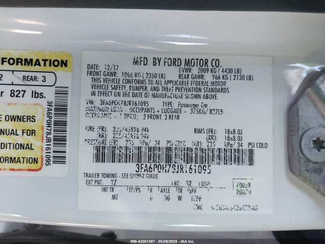 3FA6P0H78JR161095 Ford 2018