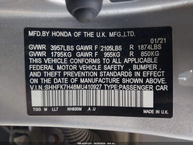 2021 HONDA CIVIC SHHFK7H48MU410927 Photo 8