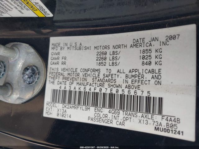 2007 MITSUBISHI ECLIPSE 4A3AK64F07E056675 Photo 8