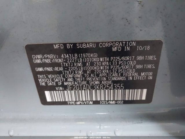 JF2GTADC3K8254355 Subaru Crosstrek 2.0i Premium