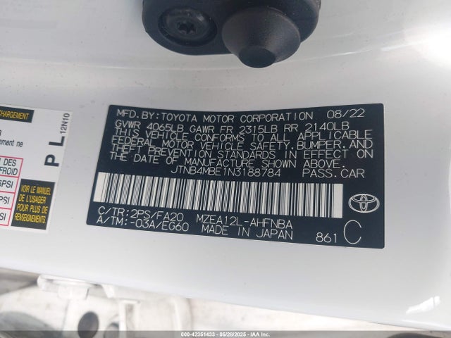 Toyota COROLLA SE 2022 JTNB4MBE1N3188784 Image 9