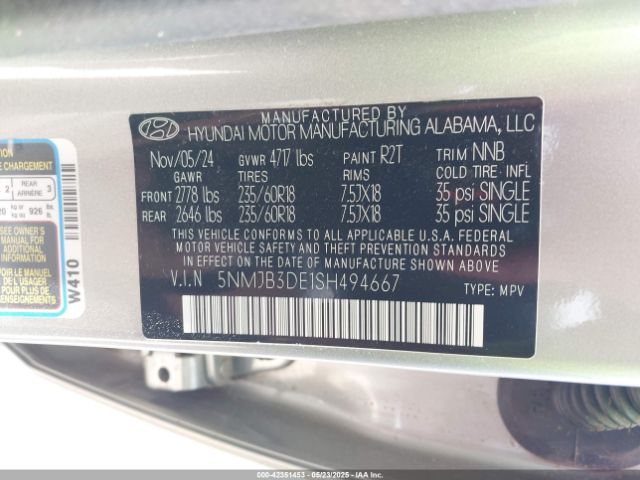 5NMJB3DE1SH494667 Hyundai TUCSON SEL