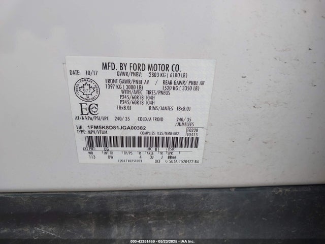 Ford EXPLORER XLT 2018 1FM5K8D81JGA00382 Image 9