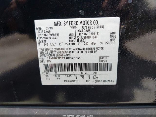 1FM5K7D83JGB75551 Ford EXPLORER XLT