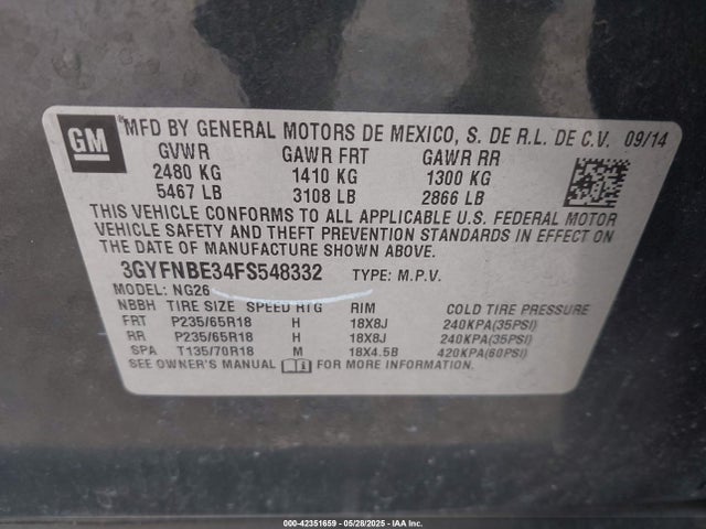 2015 CADILLAC SRX 3GYFNBE34FS548332 Photo 8