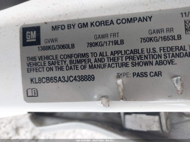 KL8CB6SA3JC438889 Chevrolet Spark Ls Cvt