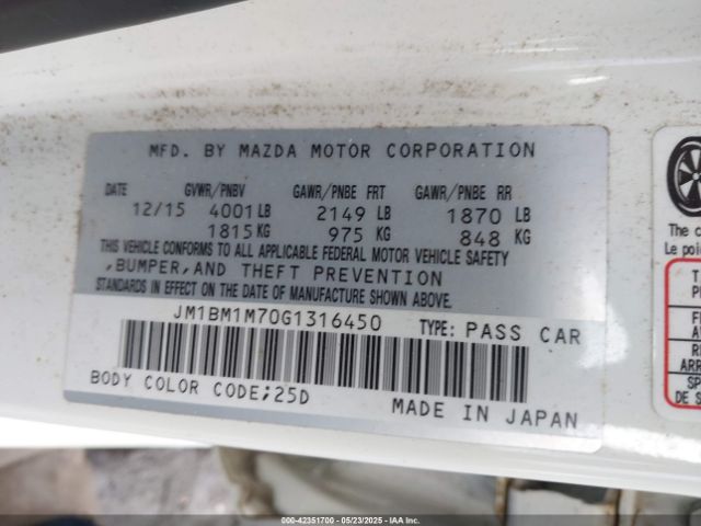 JM1BM1M70G1316450 Mazda Mazda3 I Touring