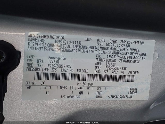 1FADP5AU9EL509317 Ford atk ivct hev
