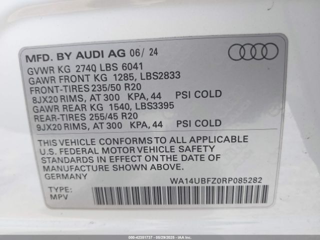 2024 AUDI Q4 SPORTBACK E-TRON WA14UBFZ0RP085282 Photo 8