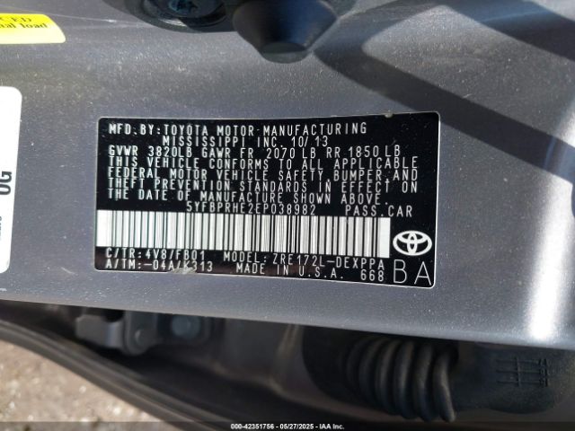 5YFBPRHE2EP038982 Toyota Corolla Le Eco/le Eco Plus/le Eco Premium