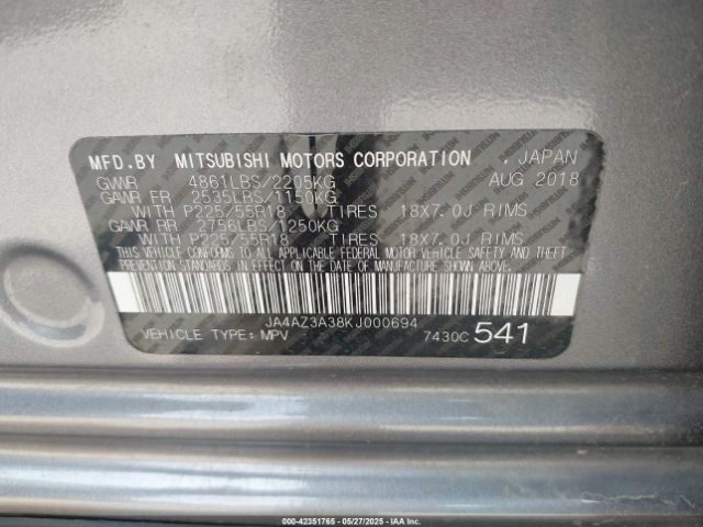 2019 MITSUBISHI OUTLANDER JA4AZ3A38KJ000694 Photo 8