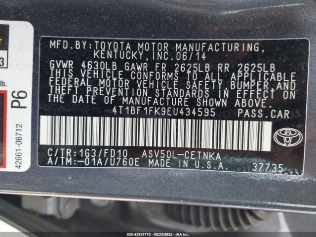 4T1BF1FK9EU434595 Toyota Camry L/le/se/se Sport/xle